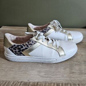Kate Spade Womens 7.5B Dash White Leopard Print Sneakers Casual Fashion Shoes